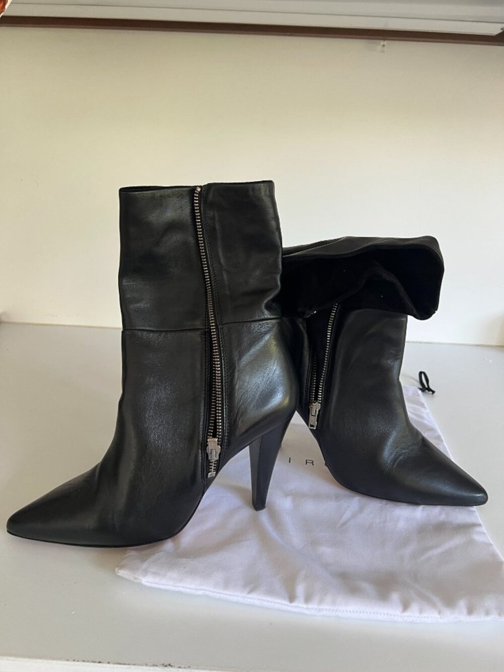 IRO Leather black slouch ankle boot size 10